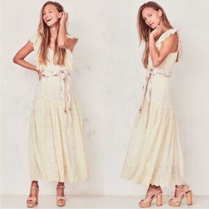 Beautiful LoveShackFancy Stunning Eyelet Ruffle Maxi Dress in Pale Yellow